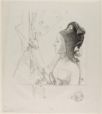 Fig. 3. Odilon Redon, Untitled Trial Lithograph (Femme de profil vers la gauche, intended for Un coup de dés) (1900), lithograph in black on light gray chine, image 30.2 x 23.8 cm, sheet 35.6 x 31.6 cm (irregular). Art Institute of Chicago, The Stickney Collection, 1920.1849.