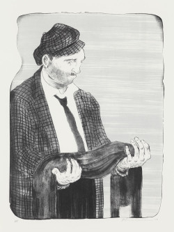 Nicole Eisenman, Man Holding his Shadow (2011), two-color lithograph, image 40.6 × 30.5 cm, sheet 56.5 × 45.7 cm. Edition of 25. Published by Jungle Press Editions, Brooklyn, NY. Courtesy the artist and Leo Koenig Inc., New York, NY.
